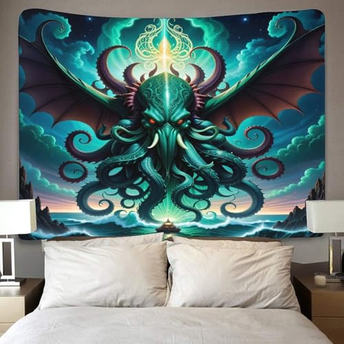 EVMILA 3D Cthulhu.kgm Wandteppich Heimdekoration Bettwäsche Poster Wandkunst Tapisserie Wandbehang Polyester Für Schlafzimmer Stranddecke College Schlafsaal 150cmx200cm von EVMILA