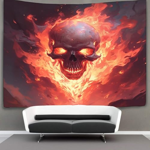 EVMILA 3D Flaming Totenkopf Wandteppich Heimdekoration Bettwäsche Poster Wandkunst Tapisserie Wandbehang Polyester Für Schlafzimmer Wohnzimmer Schlafsaal Raumdeko 70cmx100cm von EVMILA