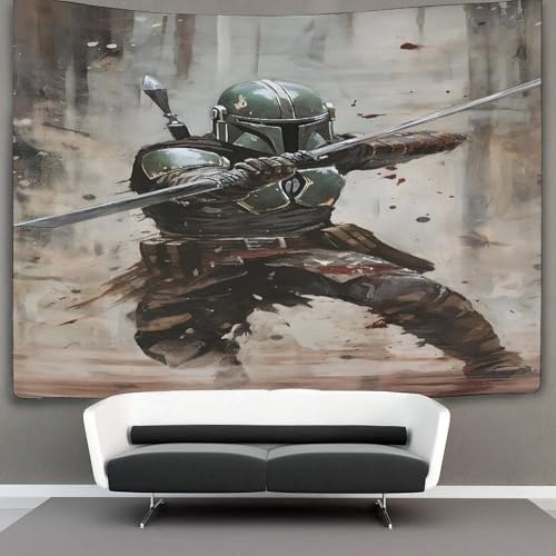 EVMILA 3D Star Wars Wandteppich Heimdekoration Bettwäsche Poster Wandkunst Mandalorianer Tapisserie Wandbehang Polyester Für Kinder Jungen Mädchen Schlafzimmer Wohnzimmer 130cmx150cm von EVMILA