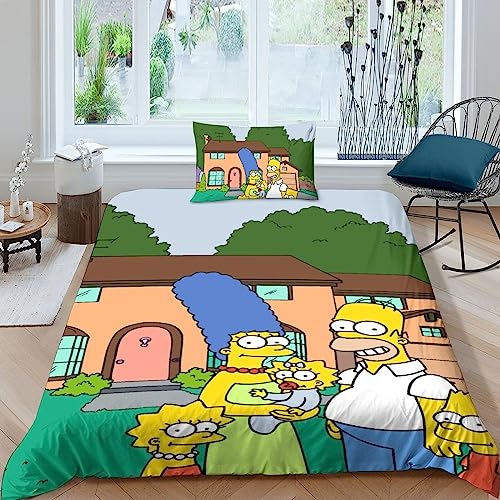 EVMILA Die Simpsons 3D Gedruckter Bettbezug Set Bettwäschegarnitur Für Kinder Mädchen Jungen Bettwäsche Und Kissenbezüge Weich Microfaser Reissverschluss 2 Teilig Single（135x200cm） von EVMILA