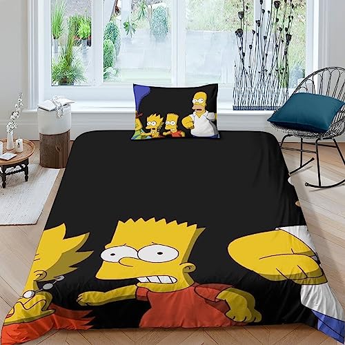 EVMILA Die Simpsons 3D Gedruckter Für Kinder Mädchen Jungen Bettbezug Set Bettwäschegarnitur Und Kissenbezüge Weich Microfaser Bettwäsche Reissverschluss 2 Teilig Single（135x200cm） von EVMILA