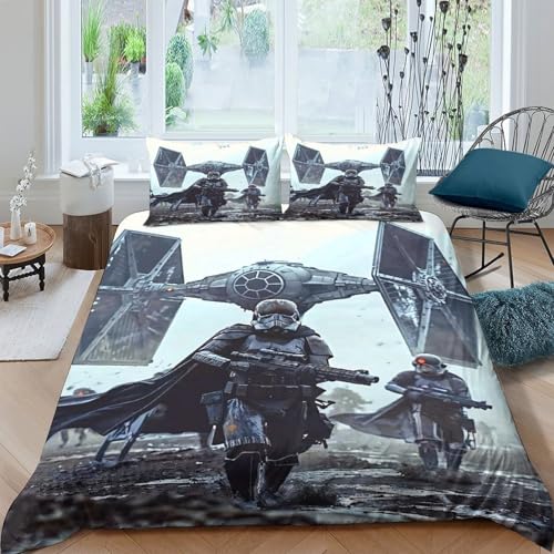 EVMILA Krieg der Sterne Bettbezug Set 3D Gedruckter Sturmtruppler Bettwäschegarnitur Mädchen Junge Kinder Reissverschluss Und Kissenbezüge Weich Microfaser Bettwäsche 3 Teilig King（220x240cm） von EVMILA