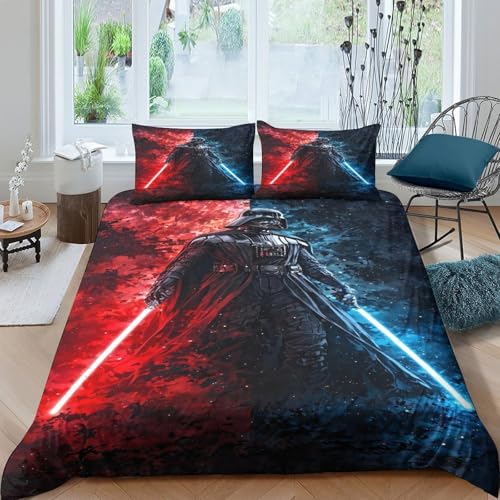 EVMILA Krieg der Sterne Bettbezug Set Mädchen Junge Kinder Bettwäschegarnitur 3D Gedruckter Darth Vader Bettwäsche Weich Microfaser Und Kissenbezüge Reissverschluss 3 Teilig Double（200x200cm） von EVMILA