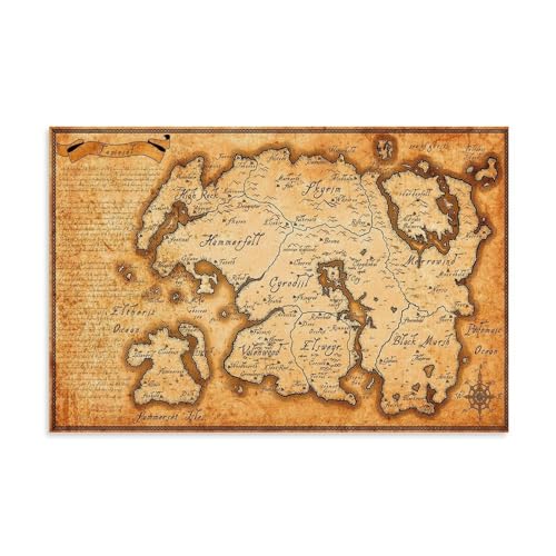 EVMILA Map-(Skyrim) Poster, dekoratives Gemälde, Leinwand, Wandposter und Kunstdruck, modernes Familienschlafzimmer-Dekor-Poster, 60 x 90 cm von EVMILA