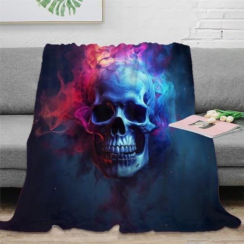 Flammender Schädel Fleecedecke Wohndecke Couchdecke 3D Druck Skelett Sofadecke Bett Decken Kuscheldecke Tagesdecke Flauschig Warm Weichen Flauschig for Erwachsene Kinder 60x80inch(150x200cm) von EVMILA