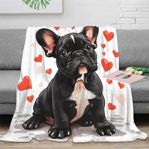 Französische Bulldogge Couchdecke Decke Sofadecke Fleecedecke 3D Druck Bett Decken Kuscheldecke Tagesdecke Weichen Flauschig Flauschig Warm for Erwachsene er 60x80inch(150x200cm) von EVMILA
