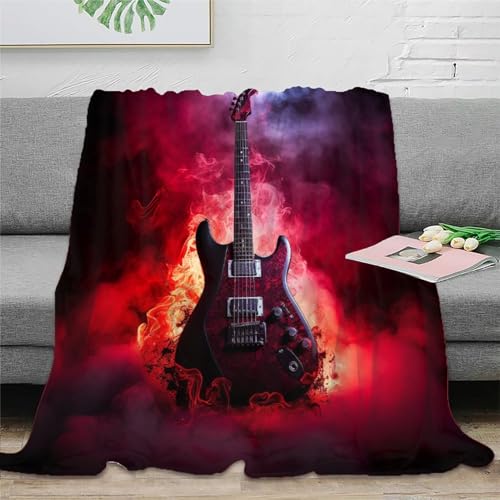 Gitarre 3D Druck Roter Rauch Couchdecke Wohndecke Sofadecke Fleecedecke Kuscheldecke Flauschig Warm Bett Decken Tagesdecke Weichen Flauschig for Erwachsene Kinder 60x80inch(150x200cm) von EVMILA