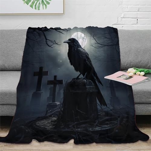 Gothic Crow Sofadecke Couchdecke 3D Druck Rabe Wohndecke Fleecedecke Flauschig Warm Kuscheldecke Tagesdecke Weichen Flauschig Bett Decken Für Mädchen Jungen 60x80inch(150x200cm) von EVMILA