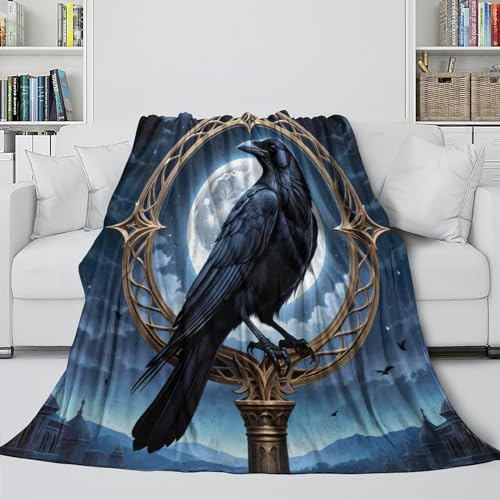 Gotische Krähe Wohndecken Sofadecke Couchdecke Fleecedecke 3D Druck Mond Kuscheldecke Tagesdecke Weichen Flauschig Bett Decken Flauschig Warm Für Mädchen Jungen 60x80inch(150x200cm) von EVMILA