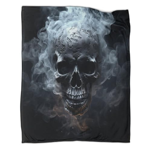 Gotischer Totenkopf Fleecedecke Sofadecke Couchdecke Wohndecken 3D Druck Weißer Rauch Bett Decken Flauschig Warm Tagesdecke Weichen Flauschig Kuscheldecke Für Mädchen Jungen 50x60inch(127x152cm) von EVMILA