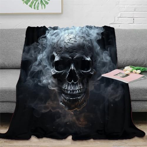 Gotischer Totenkopf Wohndecken 3D Druck Weißer Rauch Sofadecke Couchdecke Fleecedecke Kuscheldecke Bett Decken Flauschig Warm Tagesdecke Weichen Flauschig Für Mädchen Jungen 60x80inch(150x200cm) von EVMILA