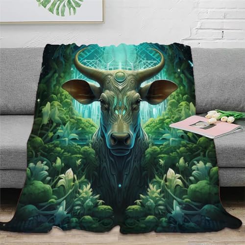 Grüne Kuh Couchdecke Fleecedecke Sofadecke 3D Druck Stier Decke Bett Decken Tagesdecke Flauschig Warm Weichen Flauschig Kuscheldecke for Erwachsene Kinder 60x80inch(150x200cm) von EVMILA