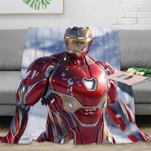 Iron Man Sofadecke Decke Couchdecke Fleecedecke 3D Druck Superhero Weichen Flauschig Kuscheldecke Flauschig Warm Tagesdecke Bett Decken for Erwachsene Kinder 60x80inch(150x200cm) von EVMILA