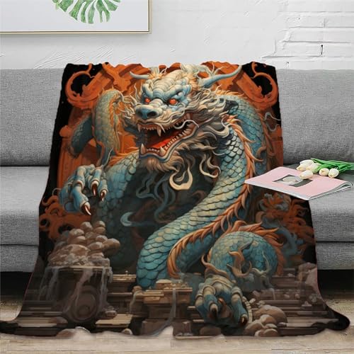 Oriental Drache Couchdecke Fleecedecke Sofadecke 3D Druck Fabelwesen Decke Tagesdecke Flauschig Warm Bett Decken Weichen Flauschig Kuscheldecke for Erwachsene Kinder 60x80inch(150x200cm) von EVMILA