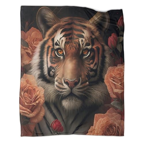 Tiger Decke 3D Druck Wildtiere Fleecedecke Sofadecke Couchdecke Kuscheldecke Bett Decken Flauschig Warm Weichen Flauschig Tagesdecke for Erwachsene Kinder 40x50inch(100x130cm) von EVMILA