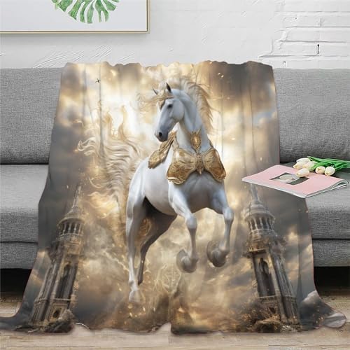 Weißes Pferd Sofadecke 3D Druck Elegant Couchdecke Fleecedecke Decke Kuscheldecke Tagesdecke Weichen Flauschig Bett Decken Flauschig Warm Für Mädchen Jungen 60x80inch(150x200cm) von EVMILA