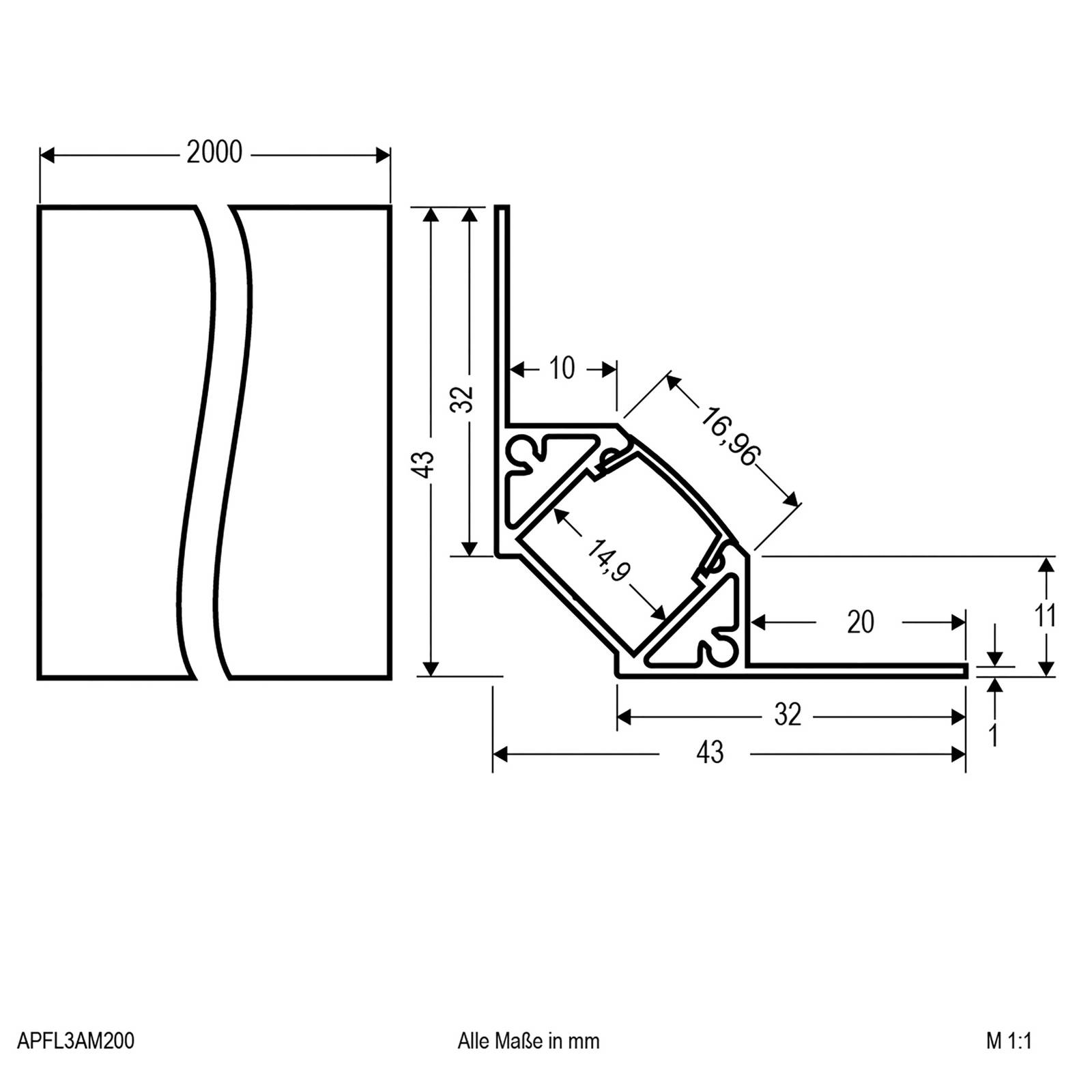 EVN APFL3 Alu-Fliesen-Eckprofil innen 200cmx4,3cm von EVN