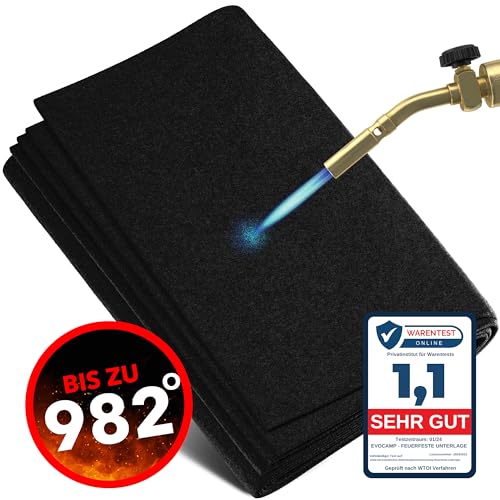 EVOCAMP Feuerfeste Unterlage 100x100 cm - Hitzeschutzmatte hitzebeständig bis 982 °C - Lötmatte als feuerfeste Matte für sicheren Brandschutz - Brandschutzmatte als ideale Feuerschutzmatte - schwarz von EVOCAMP
