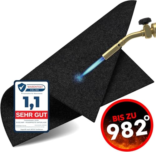 EVOCAMP Feuerfeste Unterlage 60x60 cm - Hitzeschutzmatte hitzebeständig bis 982 °C - Lötmatte als feuerfeste Matte für sicheren Brandschutz - Brandschutzmatte als ideale Feuerschutzmatte - schwarz von EVOCAMP