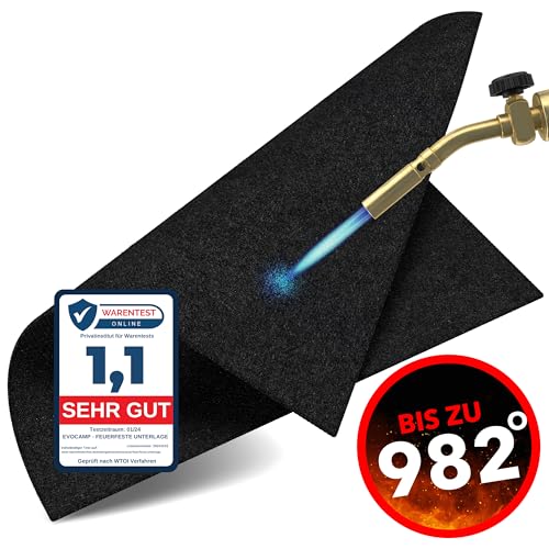 EVOCAMP Feuerfeste Unterlage 70x32 cm - Hitzeschutzmatte hitzebeständig bis 982 °C - Lötmatte als feuerfeste Matte für sicheren Brandschutz - Brandschutzmatte als ideale Feuerschutzmatte - schwarz von EVOCAMP