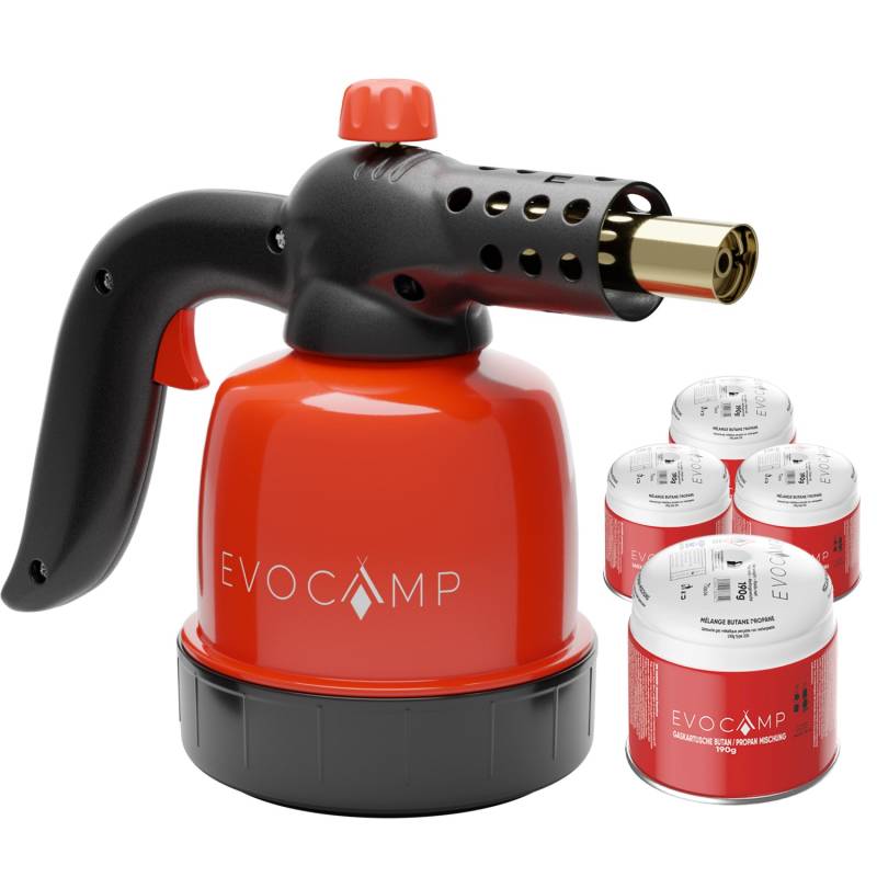 EVOCAMP Gasbrenner 1,3 kW mit Piezozündung 1300 °C Flamme und 4 190 g Gaskartuschen EVOCAMP Gasbrenner 1,3 kW mit Piezozündung 1300 °C Flamme und 4 190 g Gaskartuschen von EVOCAMP