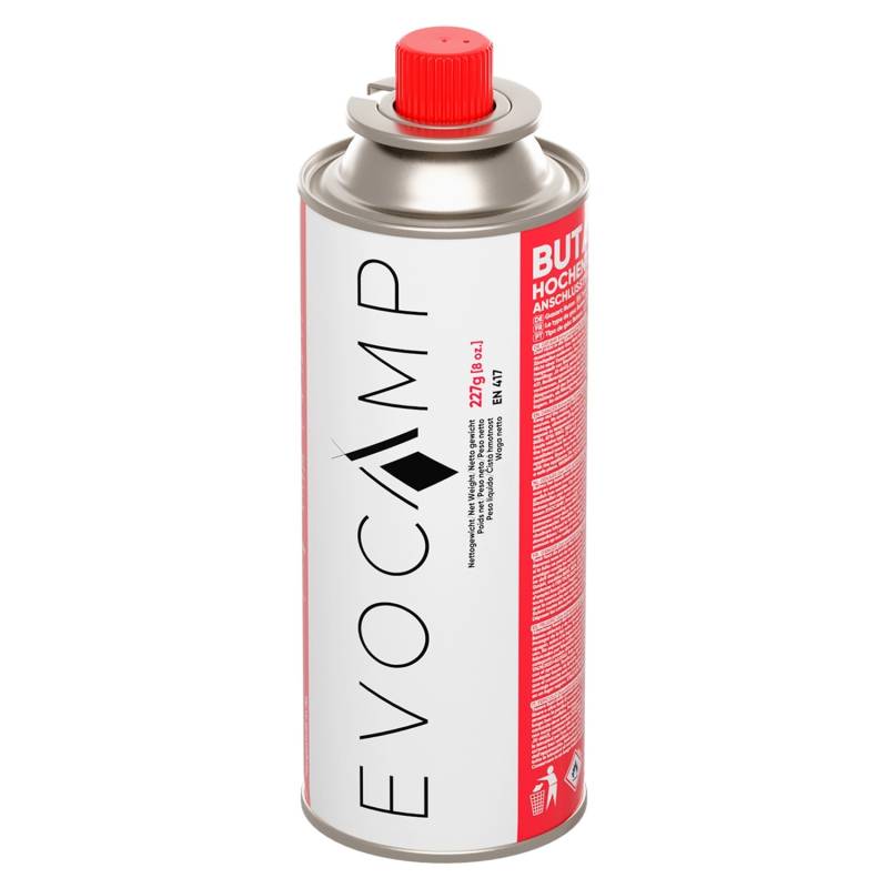 Evocamp Butan 1 Stück Gaskartusche 227g für Campingkocher Gasheizung und Unkrautbrenner Typ MSF-1a von EVOCAMP