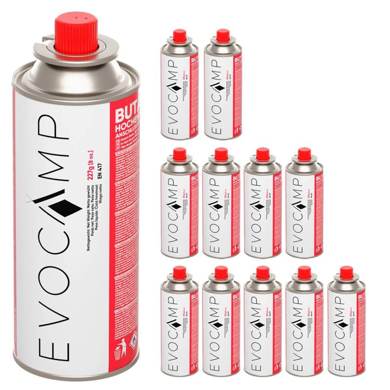 Evocamp Butan 12 Stück Gaskartusche 227g für Campingkocher Gasheizung und Unkrautbrenner Typ MSF-1a Evocamp Butan 12 Stück Gaskartusche 227g für Campingkocher Gasheizung und Unkrautbrenner Typ MSF-1a von EVOCAMP