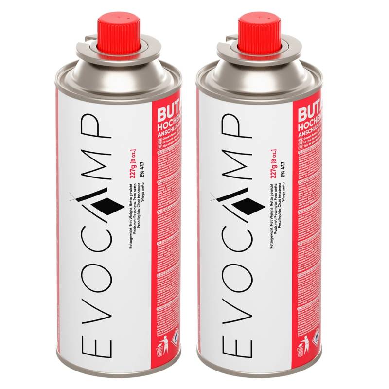Evocamp Butan 2 Stück Gaskartusche 227g für Campingkocher Gasheizung und Unkrautbrenner Typ MSF-1a Evocamp Butan 2 Stück Gaskartusche 227g für Campingkocher Gasheizung und Unkrautbrenner Typ MSF-1a von EVOCAMP