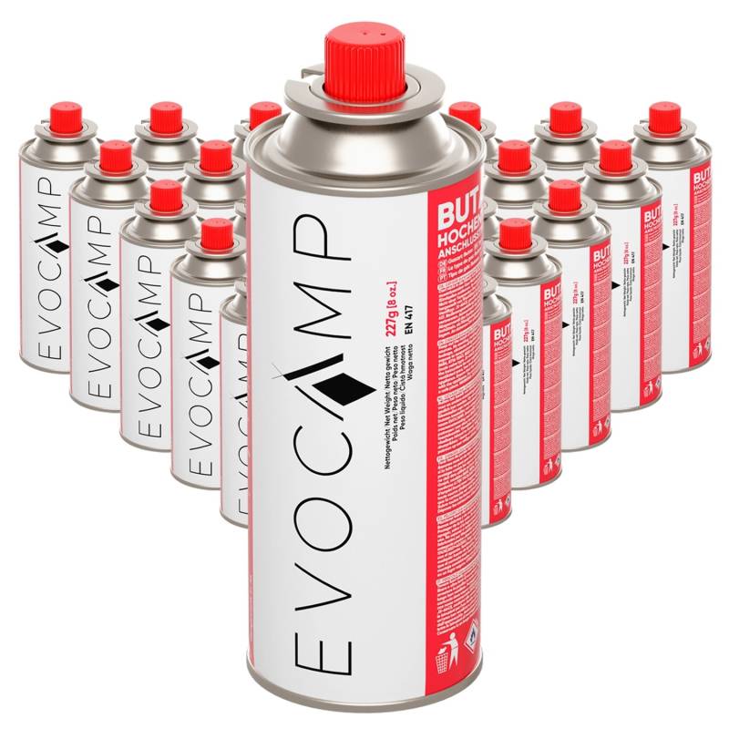 Evocamp Butan 28 Stück Gaskartusche 227g für Campingkocher Gasheizung und Unkrautbrenner Typ MSF-1a von EVOCAMP