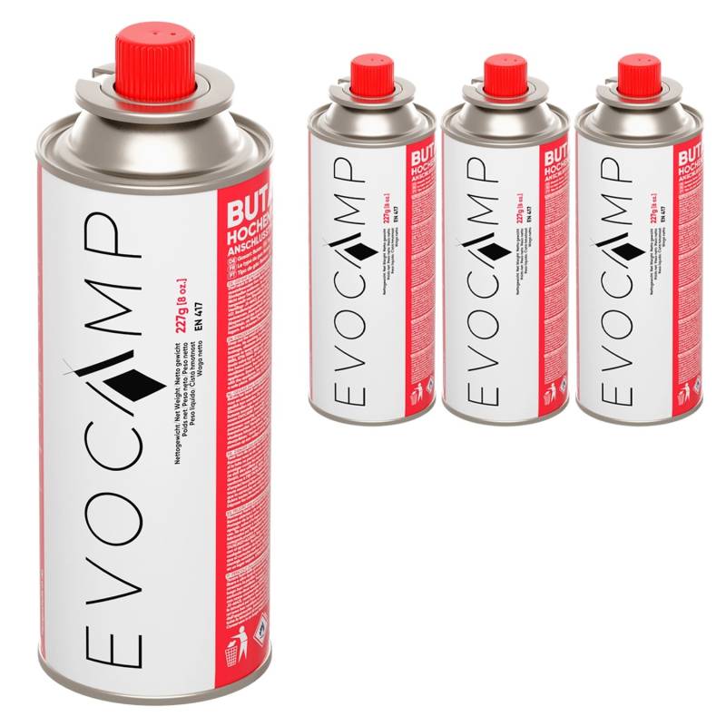 Evocamp Butan 4 Stück Gaskartusche 227g für Campingkocher Gasheizung und Unkrautbrenner Typ MSF-1a Evocamp Butan 4 Stück Gaskartusche 227g für Campingkocher Gasheizung und Unkrautbrenner Typ MSF-1a von EVOCAMP