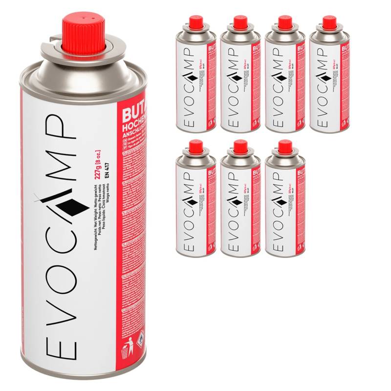 Evocamp Butan 8 Stück Gaskartusche 227g für Campingkocher Gasheizung und Unkrautbrenner Typ MSF-1a Evocamp Butan 8 Stück Gaskartusche 227g für Campingkocher Gasheizung und Unkrautbrenner Typ MSF-1a von EVOCAMP