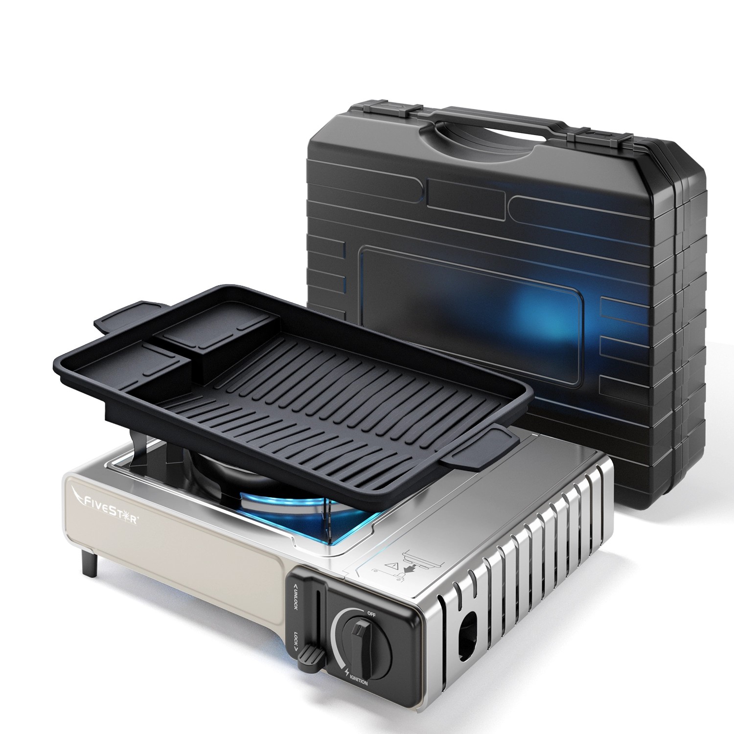 Evocamp Camping Gaskocher 1-Flammig 2,2 kW mit Piezozündung und BBQ Grillplatte für 227g Kartuschen Evocamp Camping Gaskocher 1-Flammig 2,2 kW mit Piezozündung und BBQ Grillplatte für 227g Kartuschen von EVOCAMP