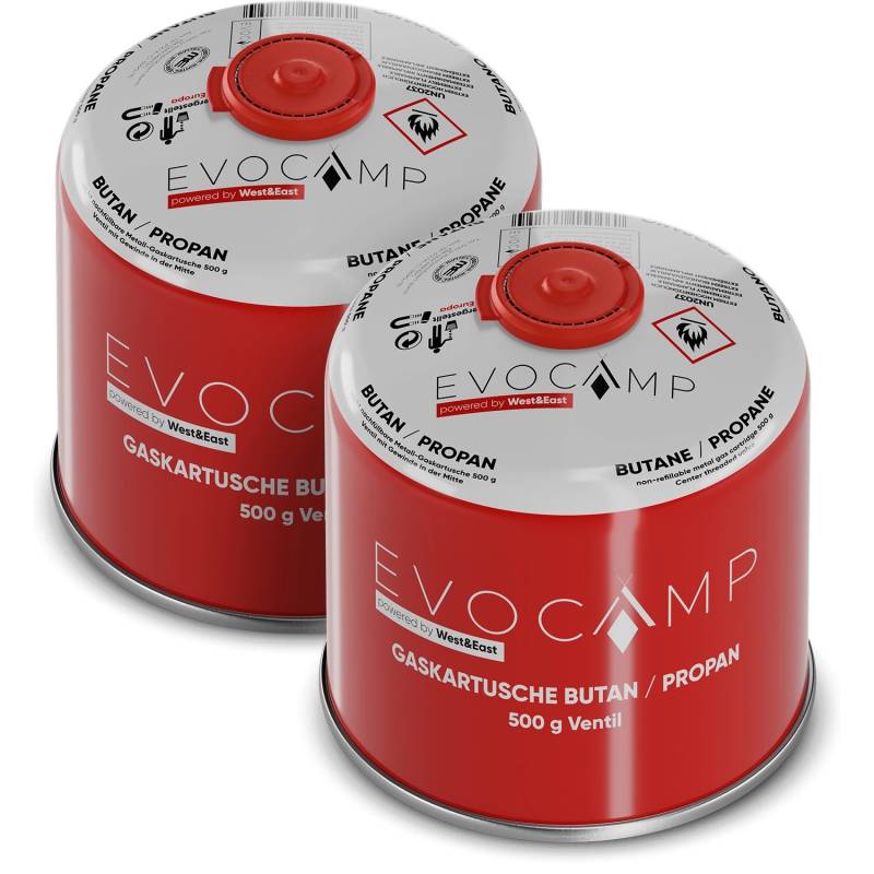 Evocamp Gaskartusche 2 Stück Butan Propan 500 g Schraubventil für Campingkocher und Gasgrills von EVOCAMP