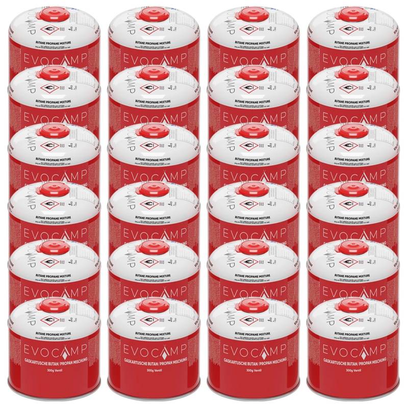 Evocamp Gaskartusche 24 Stück 300g Butan Propan Schraubventil für Camping Weber Q100 von EVOCAMP