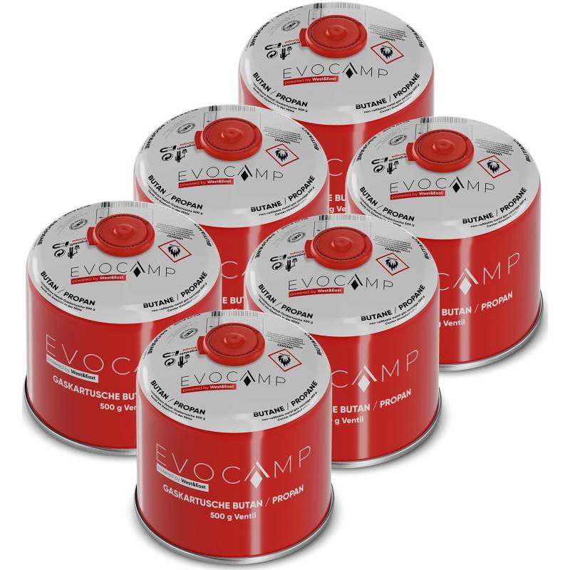 Evocamp Gaskartusche 6 Stück Butan Propan 500 g Schraubventil für Campingkocher und Gasgrills von EVOCAMP