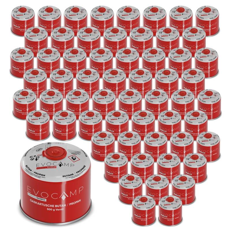 Evocamp Gaskartusche 60 Stück Butan Propan 500 g Schraubventil für Campingkocher und Gasgrills von EVOCAMP