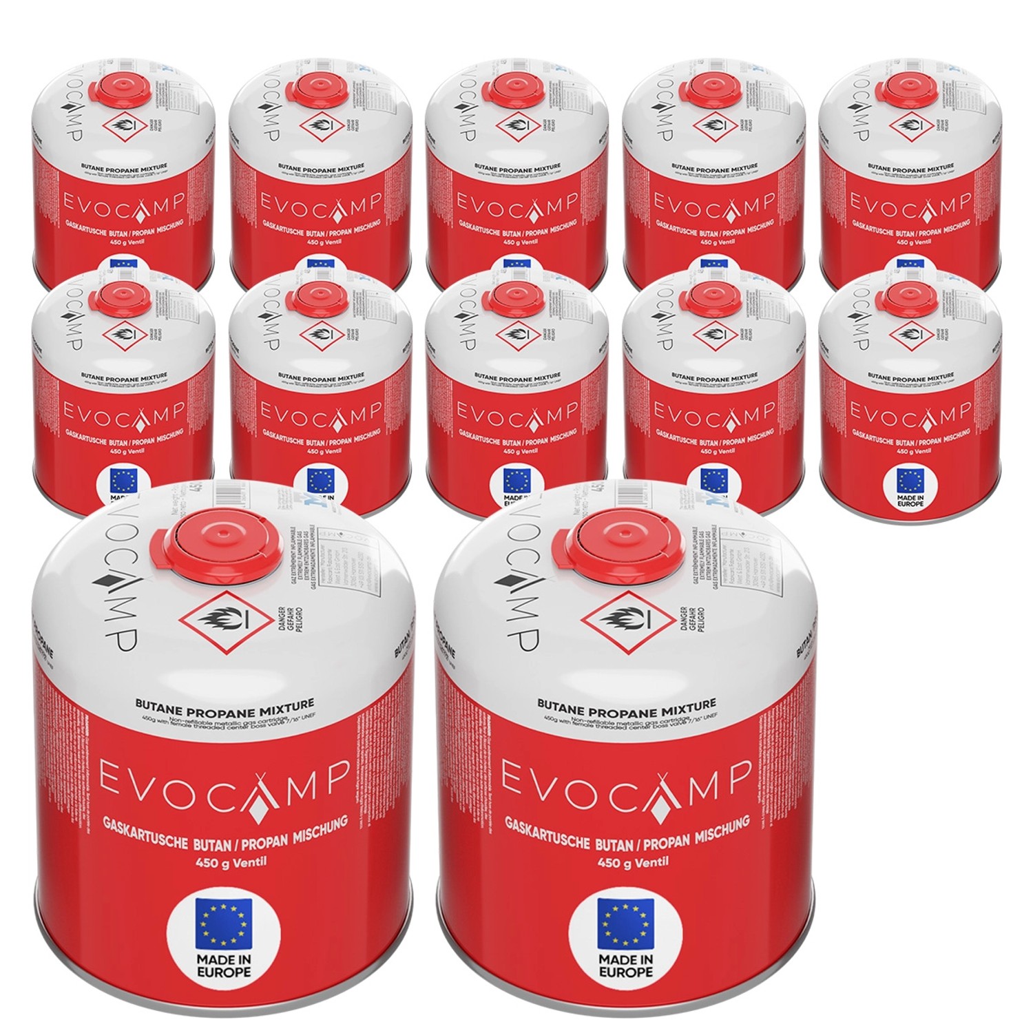 Evocamp Propan Butan 12 Stück Gaskartusche 450g Schraubkartusche Eurogewinde Sicherheitsverschluss für Campingkocher Evocamp Propan Butan 12 Stück Gaskartusche 450g Schraubkartusche Eurogewinde Sicherheitsverschluss für Campingkocher von EVOCAMP