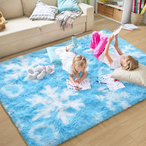 EVOIONOS Die Eiskönigin Prinzessinnen-Teppiche für Wohnzimmer, flauschiger zotteliger Schneeflocken-Teppich für Mädchenzimmer, flauschig, superweich, für Kinderzimmer, Heimdekoration, verbesserte EVOIONOS Die Eiskönigin Prinzessinnen-Teppiche für Wohnzimmer, flauschiger zotteliger Schneeflocken-Teppich für Mädchenzimmer, flauschig, superweich, für Kinderzimmer, Heimdekoration, verbesserte von EVOIONOS