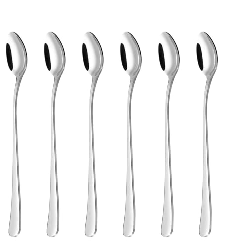 EVOKK Edelstahl-Löffel mit langem Griff – langlebige lange Kaffeelöffel für Espresso, Tee, Desserts, Eis, heiße Schokolade – elegante Teelöffel mit langem Griff für Zuhause und Café (6 Stück) von EVOKK