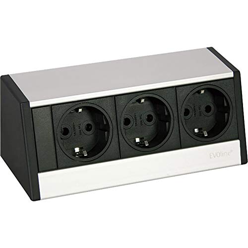 EVOline 159800015000 Steckdosenelement R-Dock 3 x Schuko alufarbig, schwarz von EVOLINE