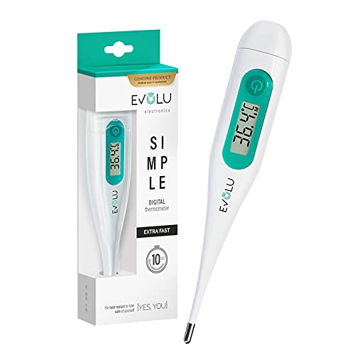 Evolu Wasserfestes Digitalthermometer - Temperaturmessung in Mund, Rektal oder Achsel in 10 Sek fur Babys, Kinder, Erwachsene - hohe Präzision bei 0,1°C - leicht lesbares Display Aufbewahrungsbox von EVOLU