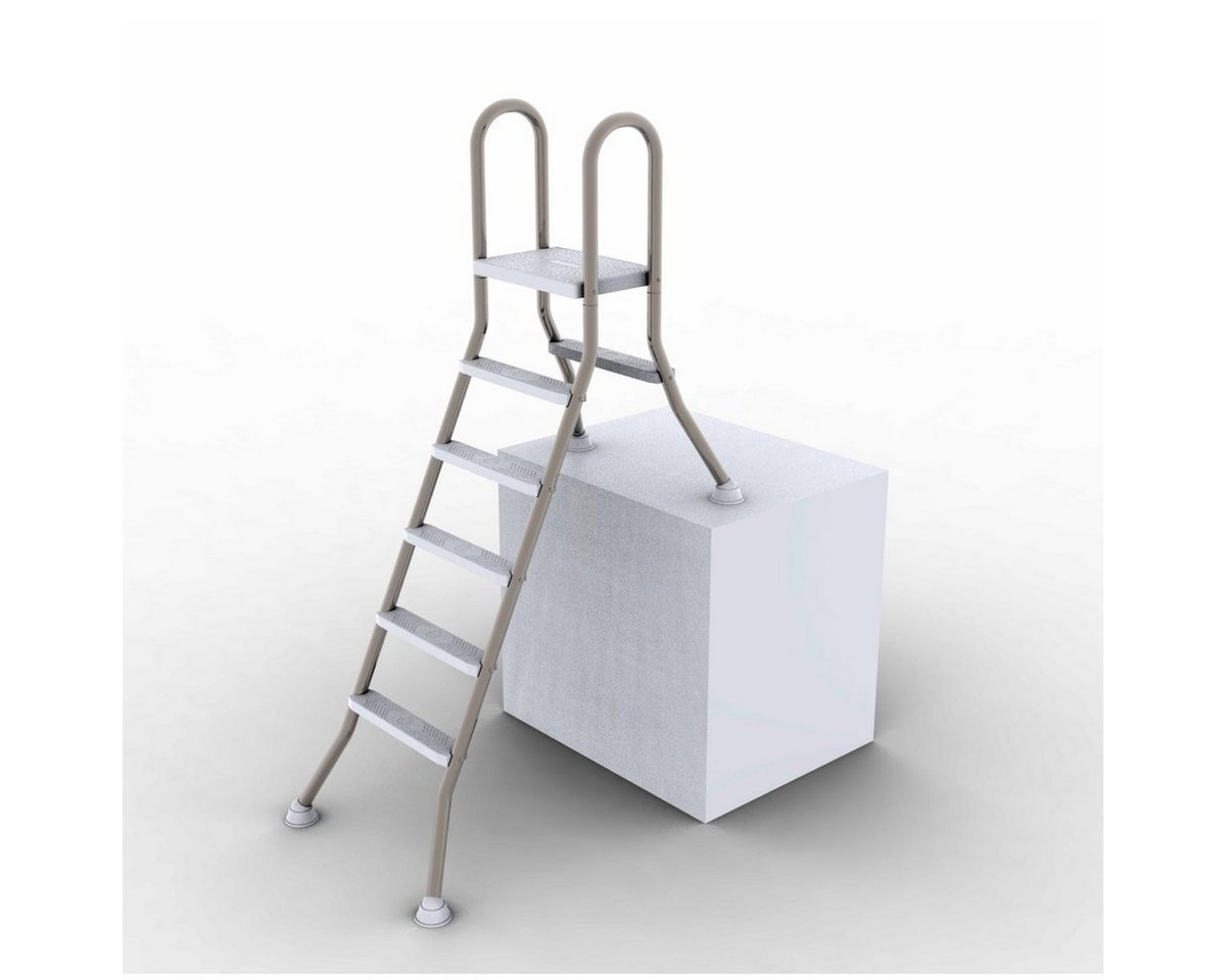 EVOLUTION Poolleiter Poolleiter für teilversenkte Becken mit Plattform 1+5 Stufen V2A von EVOLUTION