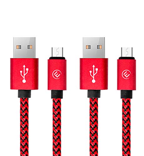 EVOMIND Micro USB Kabel in geflochtenes Nylon [2x2M] Schnellladekabel und Datenkabel für Samsung Galaxy S7/6/ A10/ J, Xiaomi Redmi 9c/6a, PS4/Xbox One Controller, und andere MicroUSB-Geräte - 2x2M Rot von EVOMIND