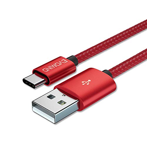 EVOMIND USB Typ C Kabel 2M Schnellladekabel & Datenkabel – USB C Ladekabel Nylon Geflochtene für Samsung Galaxy S23/ S22/ S21, Xiaomi Mi 12/11/ 10, PS5/Xbox Series X/S-Controller, usw. – 2M Rot von EVOMIND