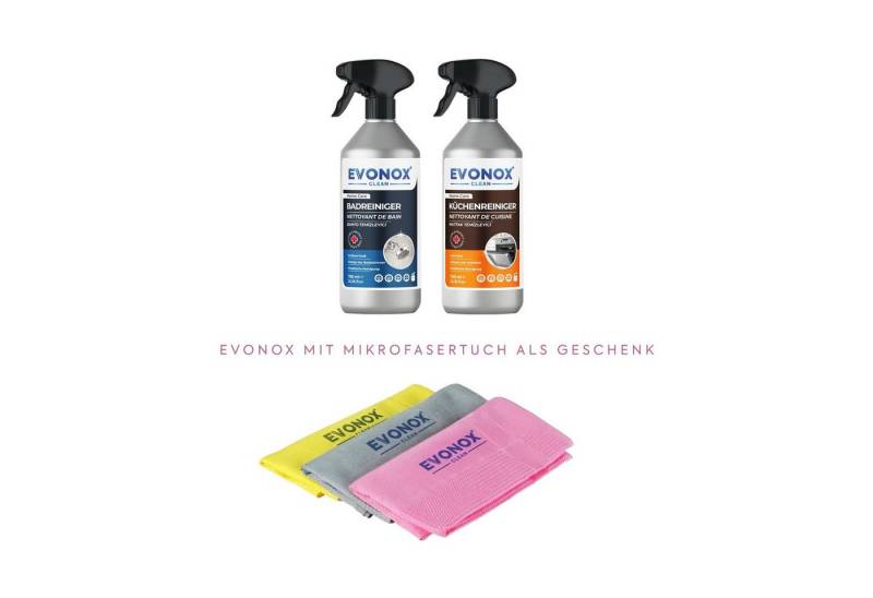 EVONOX KÜCHEN- & BADREINIGER SET 750+750ml – MIKROFASER-TUCH ALS GESCHENK Allzweckreiniger (Praktische Reinigung auf Natürliche Weise) von EVONOX