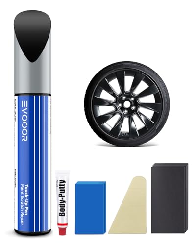 EVOOOR Matt-schwarz Tesla Felgen Lackstift Kit für Tesla Model Y 20 Zoll-Exakte Übereinstimmung – Ausbesserung von Kratzern und Abplatzungen(Matt-schwarz) von EVOOOR
