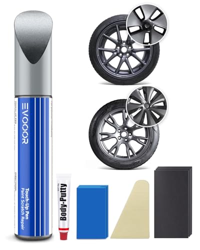 EVOOOR Mitternachts-silber Felgen Lackstift Kit mit Karosseriespachtel für Tesla Model 3 18 Zoll/Model S 19 Zoll-Exakte Übereinstimmung – Ausbesserung von Kratzern und Abplatzungen von EVOOOR