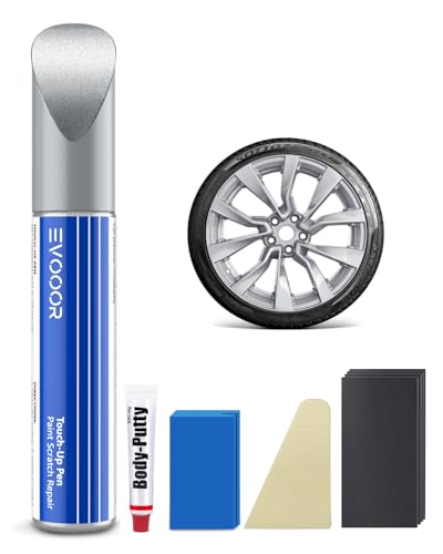 EVOOOR Nova Silver Felgen Lackstift Kit mit Karosseriespachtel für Tesla 2024 Model 3 19 Zoll-Exakte Übereinstimmung – Ausbesserung von Kratzern und Abplatzungen von EVOOOR