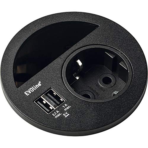 EVOline 159273000500 Steckdose Circle80 mit Kabeldurchgang und USB-Doppelcharger, schwarz von EVOLINE