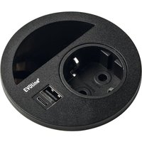 Evoline - Circle80 Steckdose schwarz - mit Kabeldurchgang, usb-a + usb-c Doppelcharger, Tischsteckdose, 3500W, ø 80mm, 1 Stück von EVOline